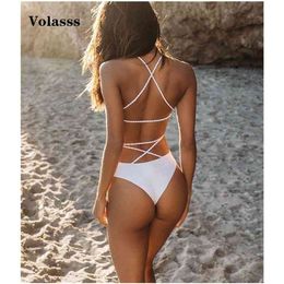 Sexy Strappy Girls Badpak Badmode Vrouwen Vrouwelijke Hoge Taille Witte Bikini Badeanzug Biquini Brasileiro Beach Wear 210629