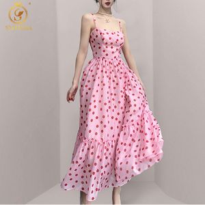 Sexy zomer mouwloze zoete jurk vrouwen strapless hoge taille geplooide polka dot sundress casual backless lange vestidos 210520