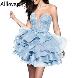 Robes de soirée sexy chérie pour les filles, vêtements de fête de rentrée scolaire, appliques en dentelle perlées avec niveaux, mini robe de cocktail courte, robe de club formelle, grande taille CL0630