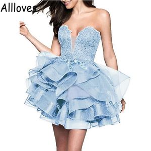 Robes de soirée sexy chérie pour les filles, vêtements de fête de rentrée scolaire, appliques en dentelle perlées avec niveaux, mini robe de cocktail courte, robe de club formelle, grande taille CL0630