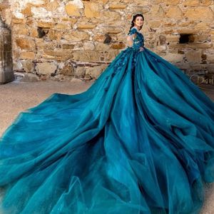 Sexy chérie cou brillant Quinceanera robe douce perles dentelle Appliques 16 ans fille princesse fête d'anniversaire robe de bal