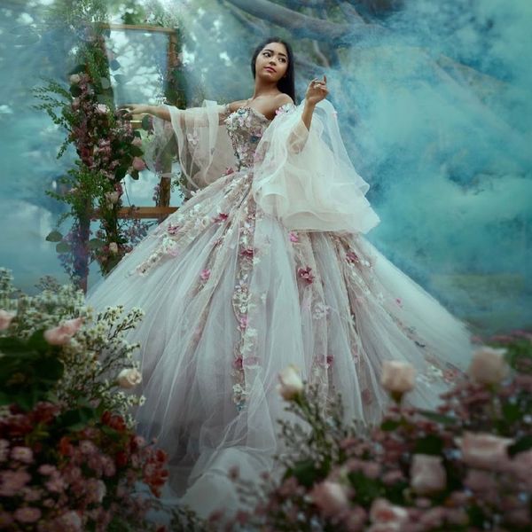 Robes de soirée sexy chérie princesse quinceanera robe appliques fleurs 3D robe de bal en tulle douce 15 16 robe paillettes pour les filles