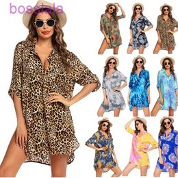 Sexy badpak Cover Up Women Printing Blouses Shirts Lange mouw Sweatshirt Tops Beach Sunscreen Clothes