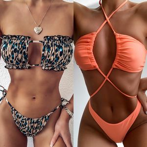 Sexy Swimwear women bikini 2020 Halter Cross Bandage swimsuit Push up bikinis set Beach wear Bathing suit White Red Black Green