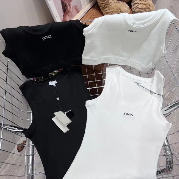 Camiseta sin mangas sexy para mujer, top corto de diseñador, tops bordados con letras, chaleco de punto para mujer, honda sin mangas, ropa de mujer de lujo