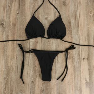 Sexy Thong Bikini Set Side Halter Tie Swimsuit Ladies Split riem verstelbare verbandstijl Braziliaanse badmode dames strandkleding 240509