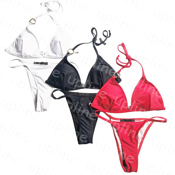 String Sexy Biquini lettre en métal maillot de bain ensemble femmes licou dos nu Bikinis bord de mer plage concepteur soutien-gorge maillots de bain