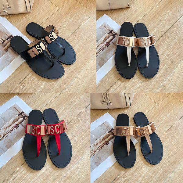 Sexy Tanga Sandalia Slide Mule Lady Mo Schino Diseñador Mujer Zapatillas Regalo Verano Playa Piscina Zapatos Casuales Negro Blanco Chanclas Hombres Deslizadores De Tacón Plano Mocasín Chica