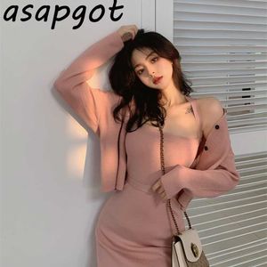 Sexy strakke lace-up mouwloze halter spaghetti band gebreide jurk dame mode chique koreaans roze vest trui jas 2111106