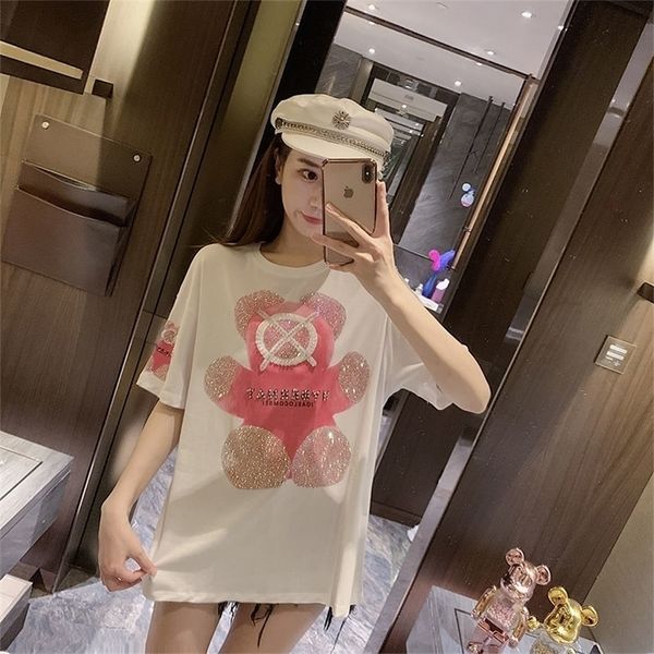 Sexy Tops Pulovers ropa gráfica camiseta de mujer verano suelta moda manga corta de talla grande blanco coreano Midi Casual 220408