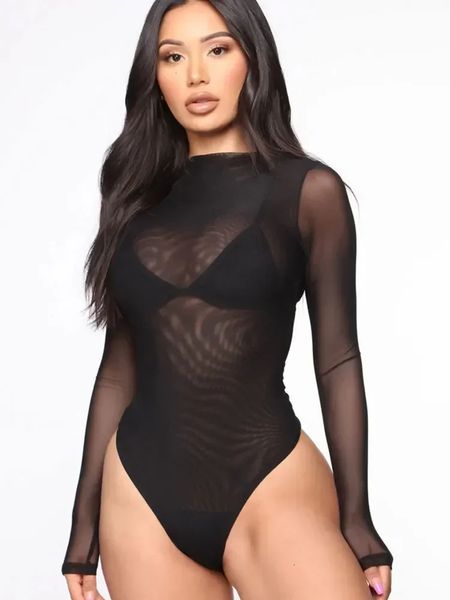 Sexy Transparent Black Body Woman Mesh Top bodyscuit mince pour les femmes Voir à travers Body Shapewear Femmes Baddie Tenues 240423