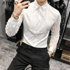Chemise à rayures transparentes pour hommes, Sexy, mode Harajuku, blanche, boutonnée, coréenne, manches longues, tenue décontractée, Costume de chanteur, 220322