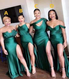 Sexy Turquoise Green Side Split Cheap Bridesmaid Robes Longd Maid of Honor robe sirène Satin Silk Robes de bal formelles africain dre8886956