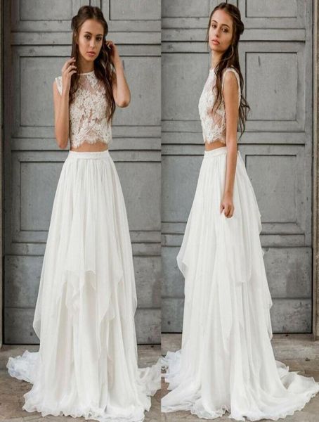 Robe de mariée boho sexy deux pièces 2021 Crop top mousseline d'été de plage de plage de jardin