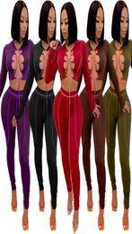 Sexy tweedelige club -outfits voor vrouwen Festival Kleding Lace Up Crop Tops en Bodycon Pants Suit 2 Peice Set Women Matching Sets7261969