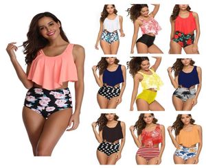 Sexy Tweedelige Badpakken Lotusblad Bloemen Bikini Set Hoge Taille Plus Size Vrouwen Badmode Bikini Print Zomer Strandkleding Bh Swimsu8476325