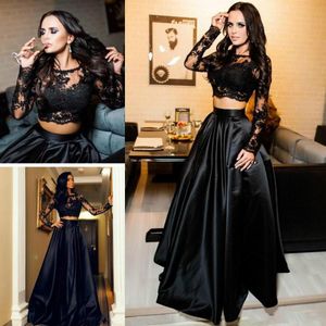 Vestidos de noche árabes de dos piezas sexy Bola de encaje de manga larga Negro Tallas grandes 2018 Fiesta de graduación africana saudí Vestidos de mujer Ropa formal246f