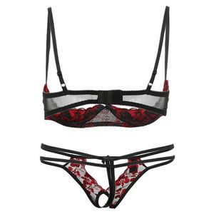 Ropa interior sexy Floral Transparente Copa delgada Sujetador abierto Conjunto breve Señoras Tentación Sexy Eylash Encaje Rebordear Conjuntos de lencería S703