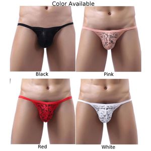 Sous-vêtements sexy pour les hommes en dentelle mâle Voir à travers Tanga Hombre G-string Briefs transparents lingerie sous-pants T-back Potte