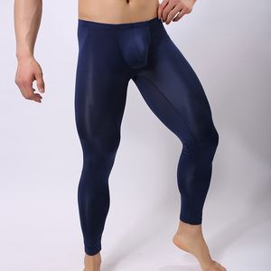 Sous-vêtements sexy pour hommes, pantalon Ultra fin à jambes longues, coupe cintrée, en Nylon, solide, doux, poche convexe en U, taille basse, respirant, K012-4