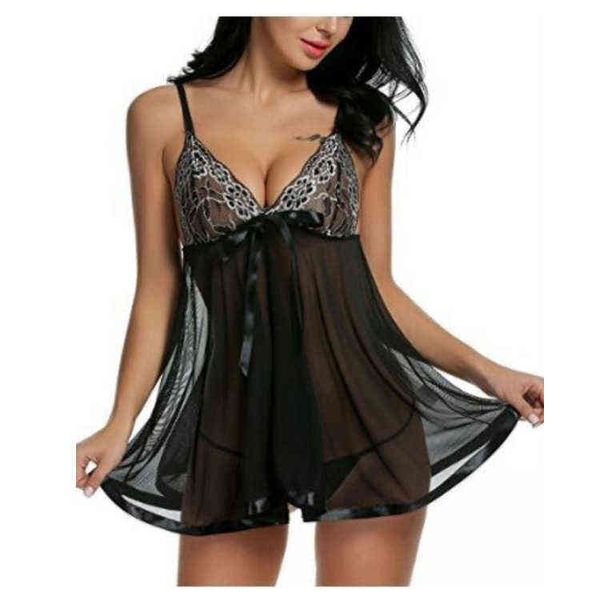 Sous-vêtements sexy gaze transparente chemise de nuit sexy femme jarretelle jupe tentation pyjamas 211203