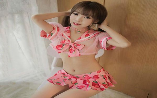 Ropa interior Sexy para mujer, disfraz de colegiala japonesa Kawaii, lencería erótica de Cosplay, ropa de dormir de tela suave de malla elástica alta 5171418