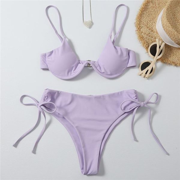 Sexy Bikini à armatures femmes solide violet Push Up rembourré soutien-gorge maillot de bain brésilien pansement maillot de bain taille haute maillots de bain femmes