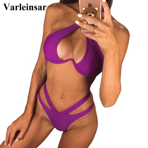 Nuevo Bikini con aros y barra en V, traje de baño femenino 2019, traje de baño para mujer, conjunto de Bikini con alambre en forma de V con sujetador, bañador, traje de baño para nadar V810