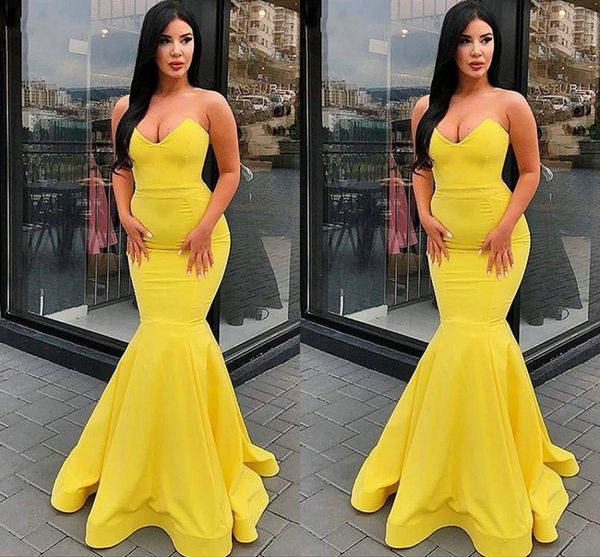 Sexy V-Neck Jaune Vif Sirène Robes De Bal Gaine Dos Ouvert Filles Tenue De Soirée Pour Occasion Spéciale Robes Femme Tenue De Soirée Pas Cher