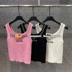 Chaleco de punto con cuello en V sexy Tops de punto con estilo Halter Camisola de punto adornada con diamantes de imitación de lujo Camisetas sin mangas de diseñador