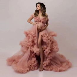 Sexy col en V maternité femmes robes de bal élégant enceinte volants robe de bal robe de soirée Premama Po Shoot Robes rose 240309
