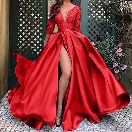 Sexy col en V poitrine ouverte femmes robes de mode grande balançoire longue robe traînante soirée spéciale robes 240228