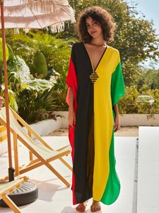 Sexy V Neck Plus taille Kaftan Holiday House Robe 2024 Femme Summer Cozy Beachwear Bathing Fssuile Cover Up Lounge Wear Wrap Q1618