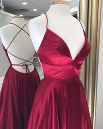 Sexy v-hals satijn avondjurken spaghetti riem side spleet prom homecoming hoge taille formele feestjurken gewaad de soiree 2022