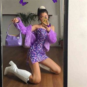 Sexy fluwelen spleet bodycon party mini jurk vrouwen zomer luipaard print paarse zijclub riem zon 210427