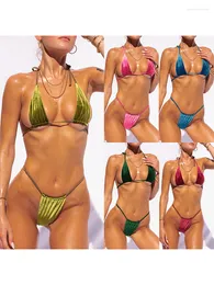 Sexy Velvet Swimsuit Femmes Micro Bikini Set Swear Swim Fissure 2 Pieds Bathings Dames Green String Biquini Bathers