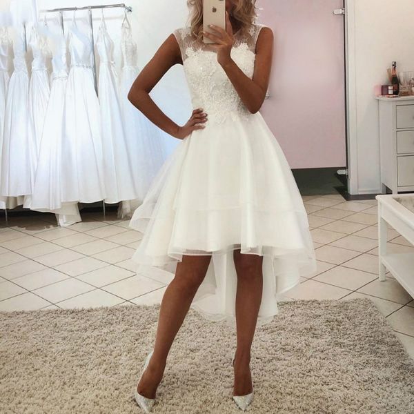 Robe De mariée courte en dentelle, Sexy, Simple, style Boho, devant haut, dos bas, robe De plage, avec des Appliques perlées en Organza