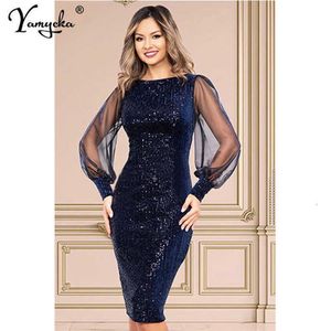 Sexy vintage Glitter manga larga lentejuelas vestido de verano mujeres club Pary es otoño oficina bodycon mujer ropa vestidos 210611250V