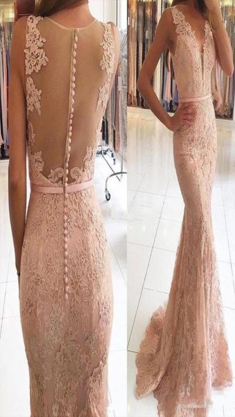 Sexy Vneck Dress Vestidos de la noche Apliques Appliques Beaded Blush Pink Mermaid Sheer Back Formal Zuhair Murad Domedora de la noche PAR1499179