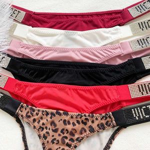 Sexy VS Letter Rhinestone Panties Lace Comfort Seamless Lingerie Female Low Waist Pink G String Brief Thongs New Women Underwear L230626