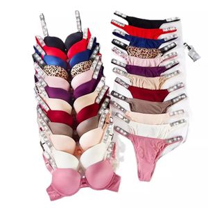 Sexy VS strass letters ondergoed damespak verzamelen meisjes comfortabele bh set strass lingerie roze lingerie sexy erotische porno