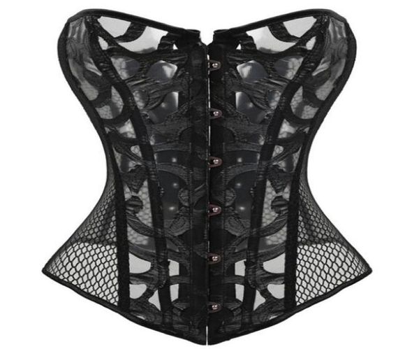 Sexy Taist Training Corset Body Shaper Women Corset Black Lace Up Overbed Overbust Corset Transparent Floral Pattern Mesh Gothic C6633088