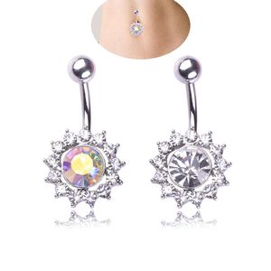 Sexy Wasit Belly Dance Crystal Body Jewelry Acero inoxidable Rhinestone Navel Bell Button Piercing Anillos colgantes para mujeres Star Sun Flower