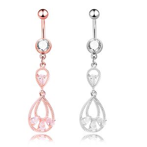 Sexy wasit buikdans crystal lichaam sieraden roestvrij stalen strass Navel Bell knop piercing dangle ringen voor vrouwen dalen bloem