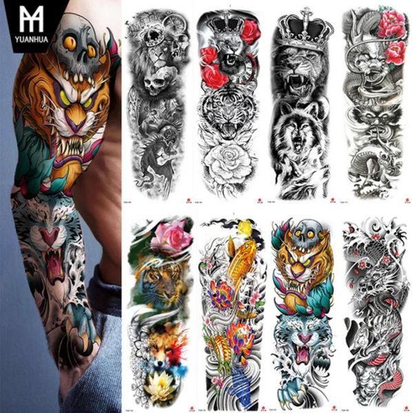 Autocollant de tatouage temporaire imperméable sexy manches bras complet grand crâne tatouage autocollants décalcomanies art corporel faux tatouages pour hommes femmes 8524582