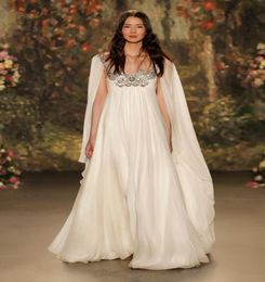 Sexy Wedding Dress 2021 Pista Cuello Sheer Sparking Crystals Empire Maternity Vestidos de novia Chiffon Vintage Bridal Gowns75556895