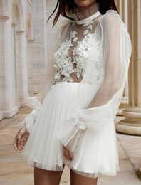 Robe De mariée Sexy, ligne a courte, manches longues, col haut, dentelle, fleurs, robes De soirée, Robe De mariée, Boho, 2023