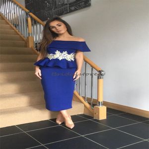 Sexy wit blauw midi avondjurk 2023 chic off schouder peplumn schede korte prom jurk lilac cocktail diner afstudeer feestvestidos de fiesta gewaden de soiree