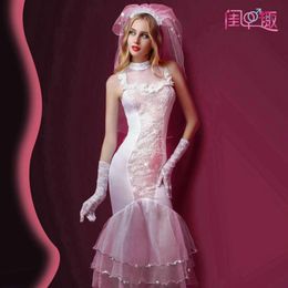 Sexy witte bruidsjurk podium trouwjurk rollen spelen uniform verleiding 6037