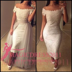 Sexy witte avondjurken Lange Arabische prom formele jurken met afneembare trein 2019 gelegenheid jurk A-line off-schouder beroemdheid op maat gemaakt